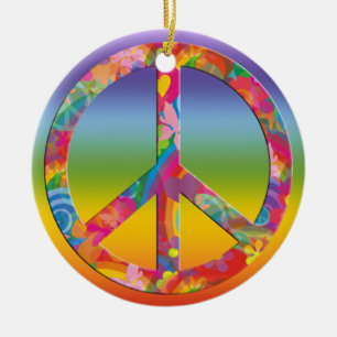 Flower Power Peace chakren colour Ceramic Ornament
