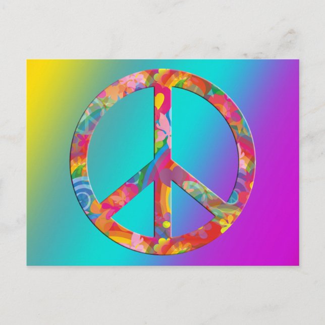 Flower Power Peace | coloured linear Postcard (Front)