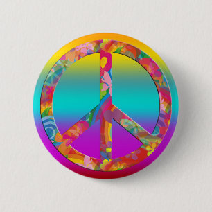 Flower Power Peace   coloured lines 2 Inch Round Button