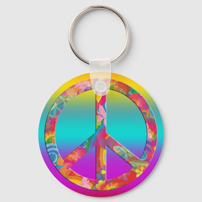 Flower Power Peace | coloured lines Keychain (Front)