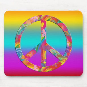 Flower Power Peace   coloured lines Mouse Pad