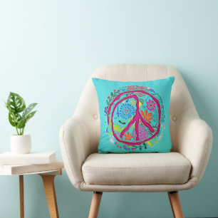 Flower Power Peace Combination 1 Throw Pillow