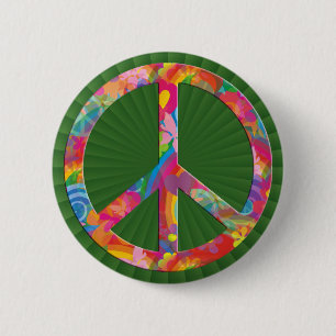 Flower Power Peace green shine 2 Inch Round Button