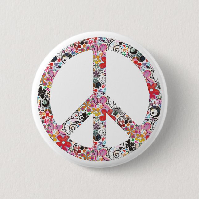 Flower Power Peace I 2 Inch Round Button (Front)