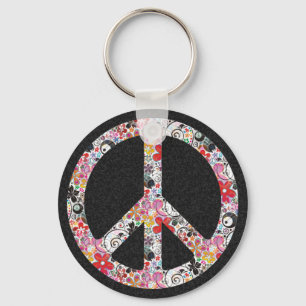 Flower Power Peace I black splatter Keychain
