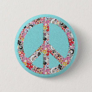 Flower Power Peace I   cyan splatter 2 Inch Round Button
