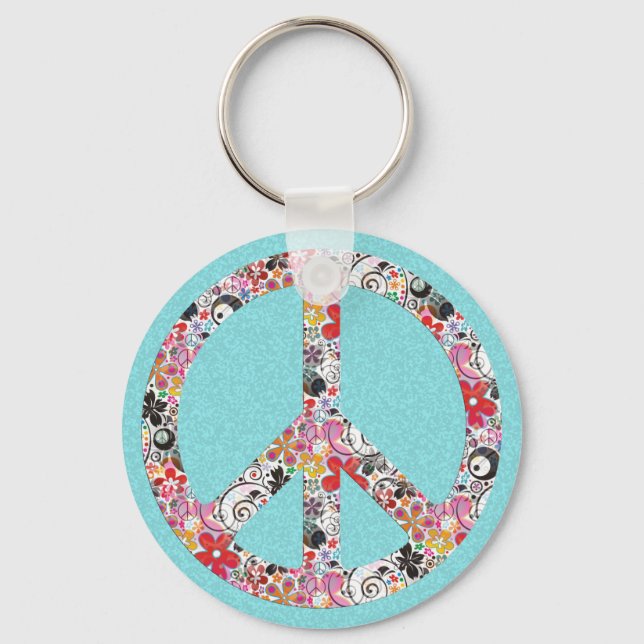 Flower Power Peace I | cyan splatter Keychain (Front)