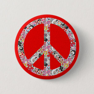 Flower Power Peace I fire red splatter 2 Inch Round Button