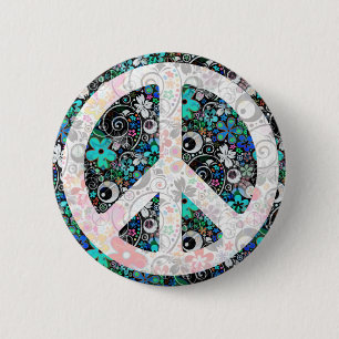 Flower Power Peace II light 2 Inch Round Button