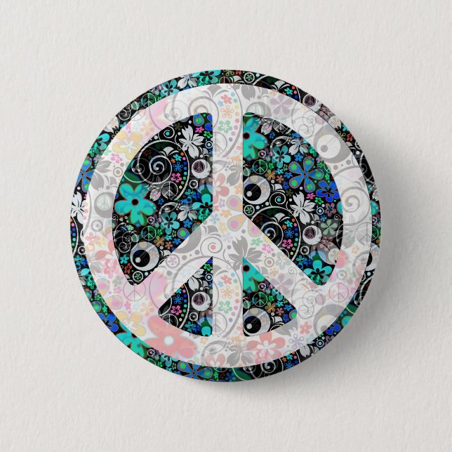 Flower Power Peace II | light 2 Inch Round Button (Front)