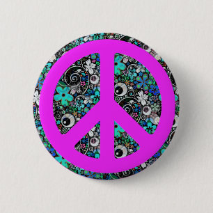 Flower Power Peace II   pink 2 Inch Round Button