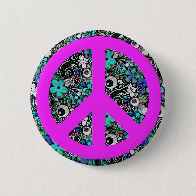 Flower Power Peace II | pink 2 Inch Round Button (Front)
