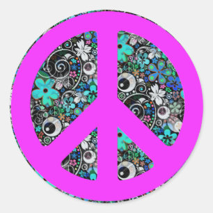 Flower Power Peace II pink Classic Round Sticker