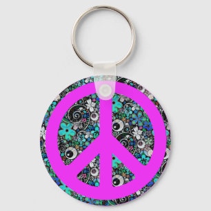 Flower Power Peace II   pink Keychain