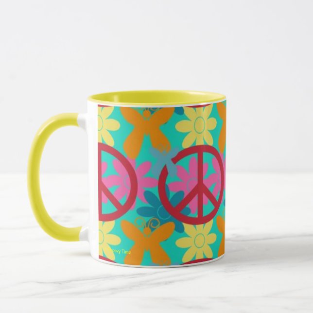 FLOWER POWER PEACE KITCHEN COFFEE MUGS - GROOVY (Left)