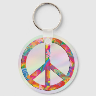 Flower Power Peace   light coloured Keychain