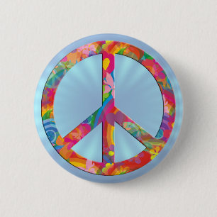 Flower Power Peace   lightblue shine 2 Inch Round Button