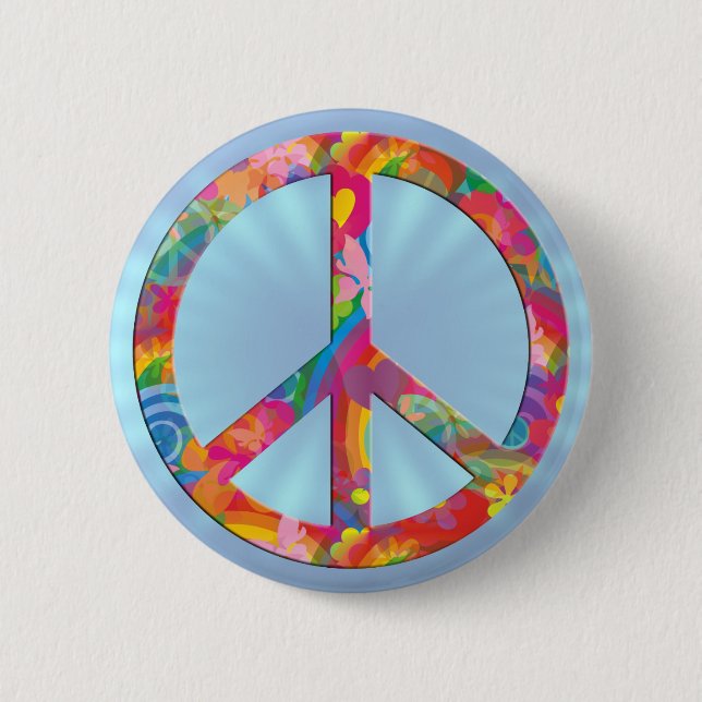 Flower Power Peace | lightblue shine 2 Inch Round Button (Front)