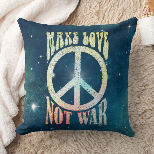 Flower Power Peace - Make Love Not War 1 Throw Pillow (Blanket)