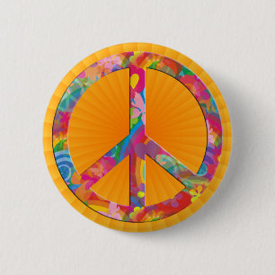 Flower Power Peace orange shine 2 Inch Round Button