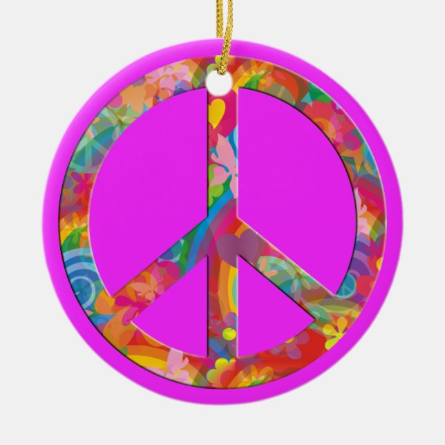 Flower Power Peace | pink Ceramic Ornament (Front)
