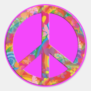 Flower Power Peace   pink Classic Round Sticker