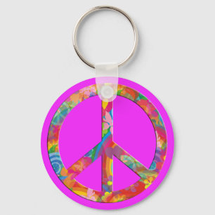 Flower Power Peace pink Keychain