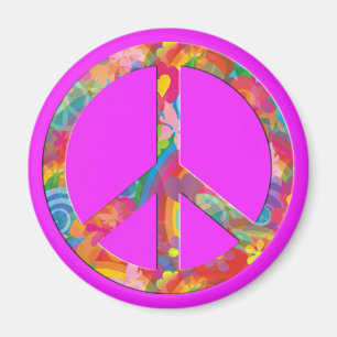 Flower Power Peace pink Magnet