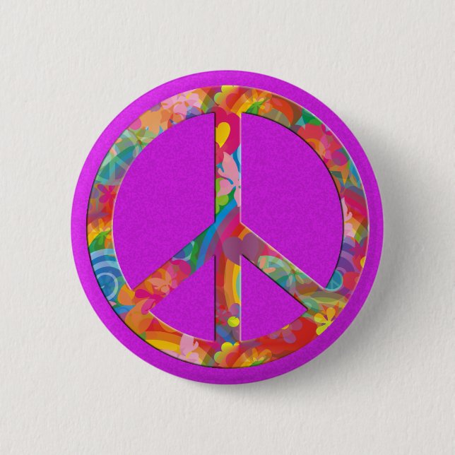 Flower Power Peace | pink splatter 2 Inch Round Button (Front)