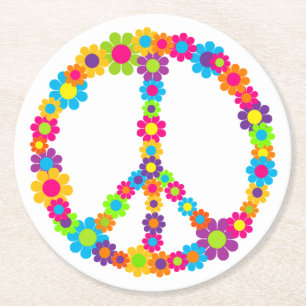 Flower Power Peace Round Paper Coaster