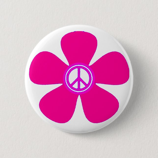 Flower Power Peace Sign 2 Inch Round Button (Front)