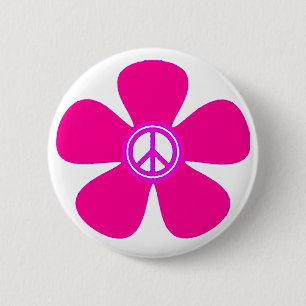 Flower Power Peace Sign 2 Inch Round Button