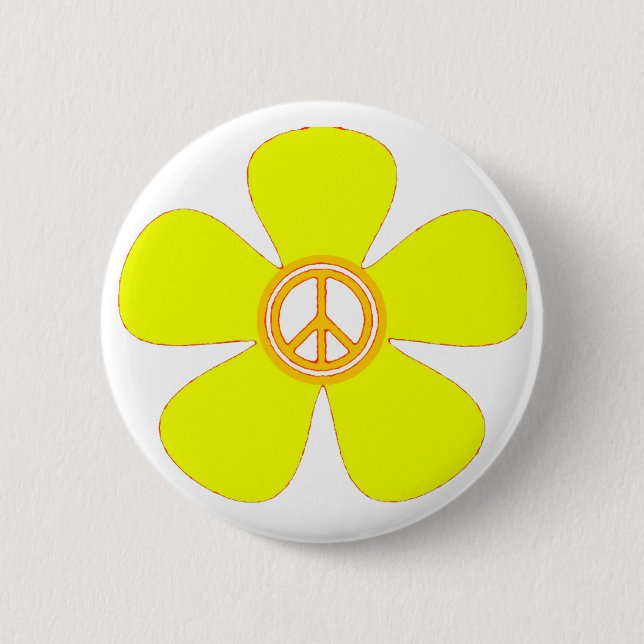 Flower Power Peace Sign 2 Inch Round Button (Front)