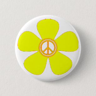 Flower Power Peace Sign 2 Inch Round Button