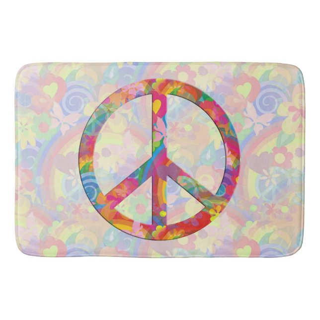 Flower Power Peace sign I + your backgr. & ideas Bath Mat (Front)