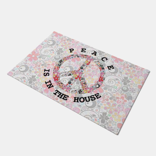 Flower Power Peace sign I + your backgr. & ideas Doormat (Angled)