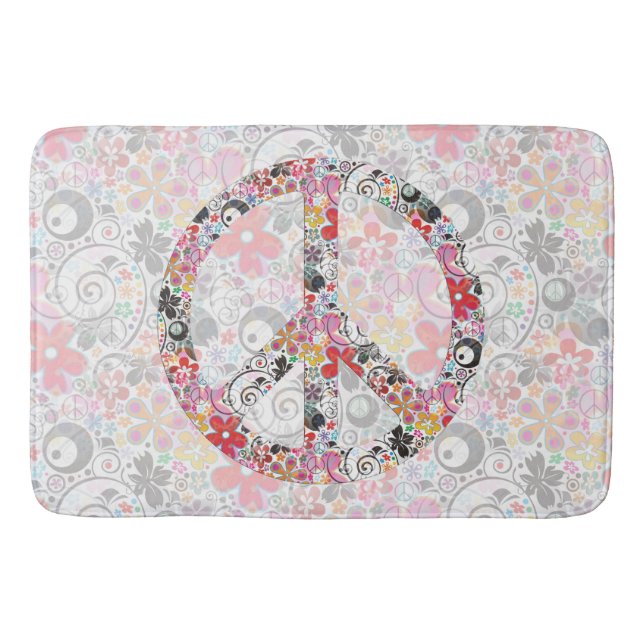 Flower Power Peace sign II + your backgr. & ideas Bath Mat (Front)