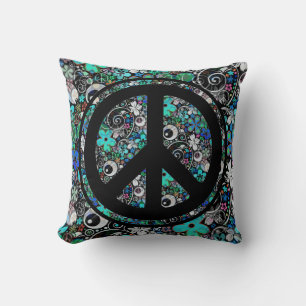 Flower Power Peace sign II + your backgr. & ideas Throw Pillow