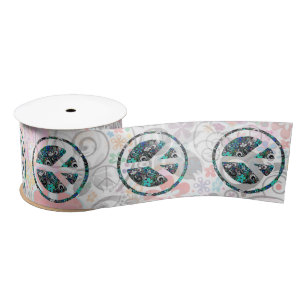 FLOWER POWER PEACE sign II + your background Satin Ribbon