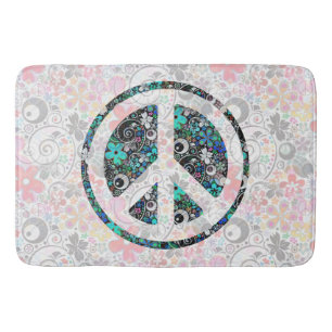 Flower Power Peace sign III + your backgr. & ideas Bath Mat