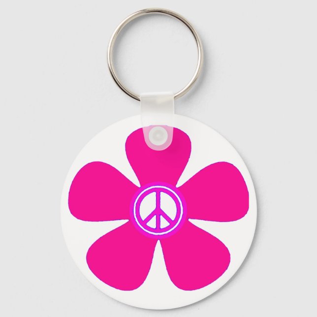 Flower Power Peace Sign Keychain (Front)
