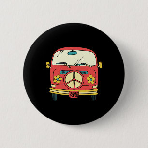 Flower Power Peace Sign Vintage Microbus Van 2 Inch Round Button