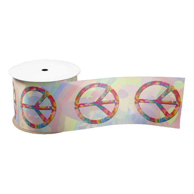 FLOWER POWER PEACE sign + your background Satin Ribbon (Spool)