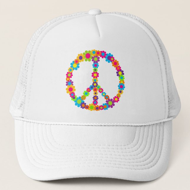 Flower Power Peace Trucker Hat (Front)