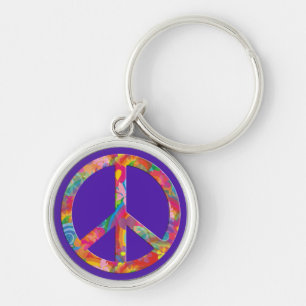 Flower Power Peace violet Keychain