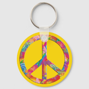 Flower Power Peace yellow Keychain