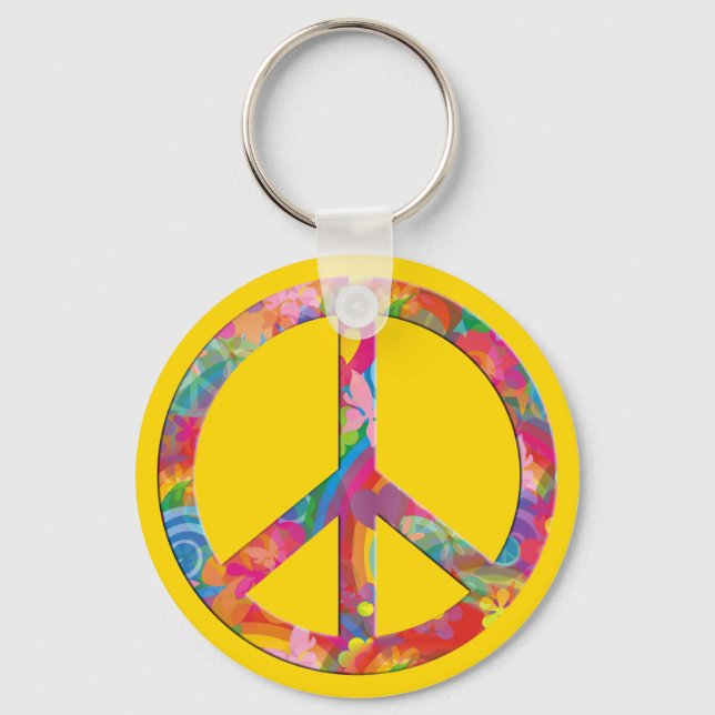 Flower Power Peace | yellow Keychain (Front)