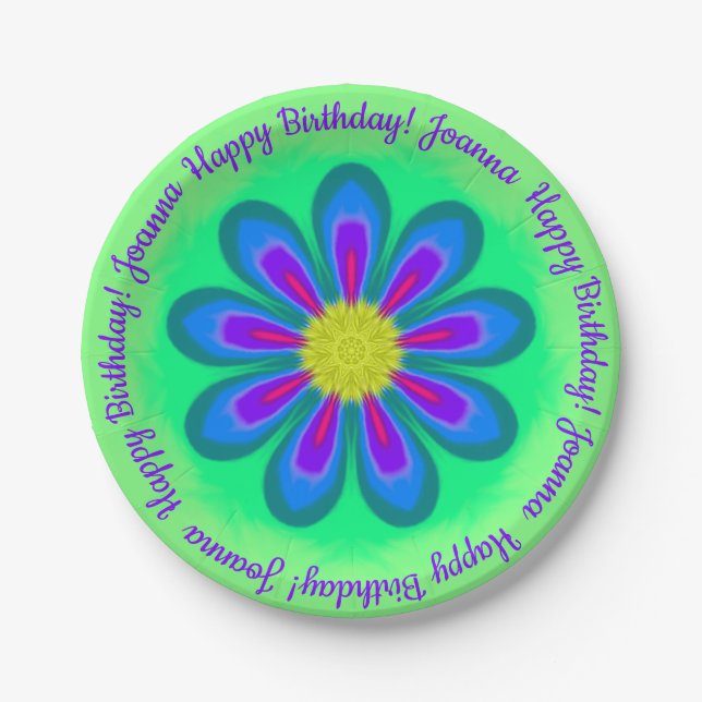 Flower Power Pistachio Paper Plate (Front)