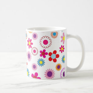 Flower Power Print - Pink Magenta Yellow White Flo Coffee Mug