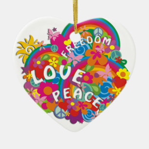 Flower Power Rainbow Ceramic Ornament